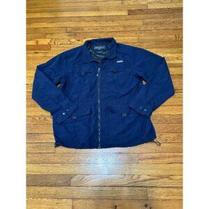 Eddie Bauer Mens Rain Jacket Size XL Navy Blue Utility Pockets Nylon Full Zip
